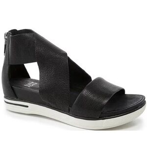 Eileen Fisher Wide Strap Tumbled Leather Sport Sandals Crisscross Black 9.5